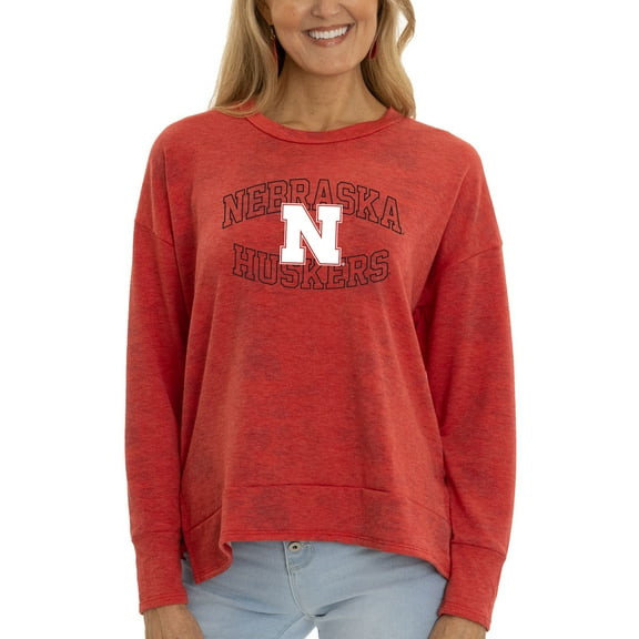 Women's Scarlet Nebraska Huskers Brandy Tie-Dye Long Sleeve Tri-Blend Pullover Top
