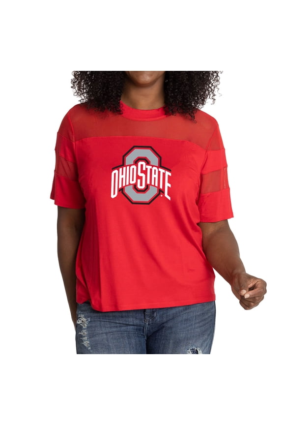 Women's Scarlet Ohio State Buckeyes Relaxed Avery Power Mesh Fashion Jersey