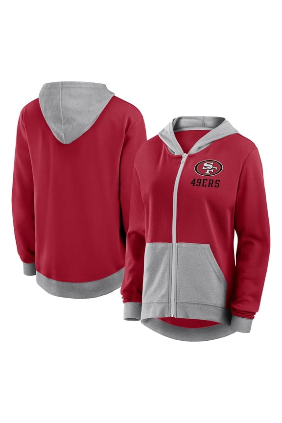 Women's Logo Athletic Scarlet San Francisco 49ers Hit It French Terry Full-Zip Hoodie
