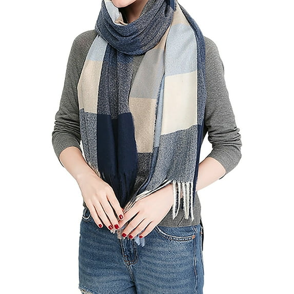 Women's Scarves Autumn And Winter New Imitation Color Blocked Plaid Scarf Long Warm Tassel Shawl, Women's Accessories Scarf