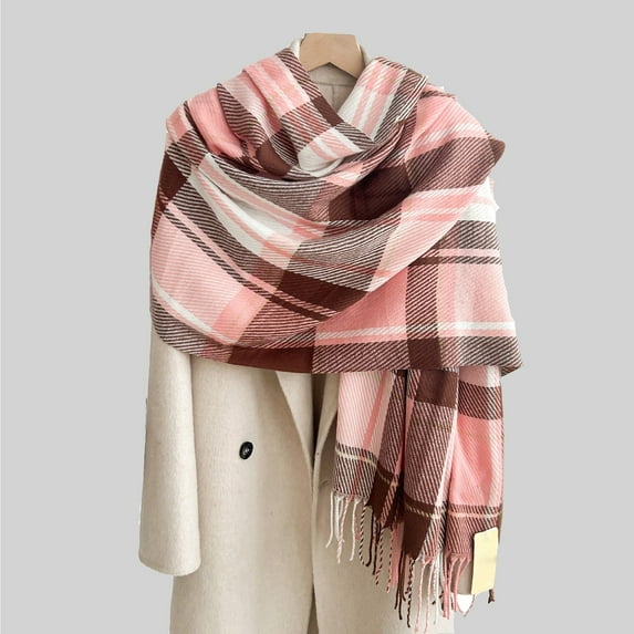 Women's Scarves Ladies' British Style Color Blocked Plaid Scarves Warm Winter Scarves With Tassels For Keeping Warm,Red