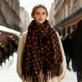 thumbnail image 1 of Women's Scarves Ladies' Stylish And Versatile Double Cherry Scarf. It Can Be Used As A Warm Winter Neck Warmer And Also Doubles As A Shawl Brown, 1 of 4