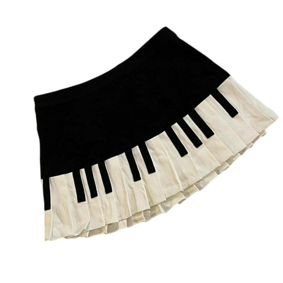 Women's Schoolgirl High Waist Pleated A Line Skirt Vintage Aesthetic Piano Key Print Flared Short Skater Skirts