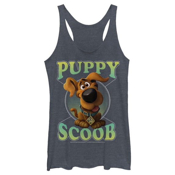 Women's Scooby Doo Puppy Circle Racerback Tank Top Navy Blue Heather X Small