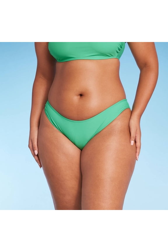 Women's Scoop Front Low-Rise High Leg Cheeky Bikini Bottom - Wild Fable Green XL