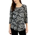 thumbnail image 1 of Women's Scoop Neck 3/4 Sleeve Printed Knit Top Deep Black Combo S, 1 of 1
