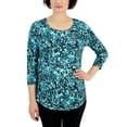 thumbnail image 1 of Women's Scoop Neck 3/4 Sleeve Printed Knit Top Teal Evergreen Combo M, 1 of 1
