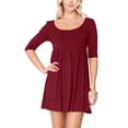 thumbnail image 1 of Women's Scoop Neck 3/4 Sleeve Relaxed Fit Babydoll Mini Dress, 1 of 4