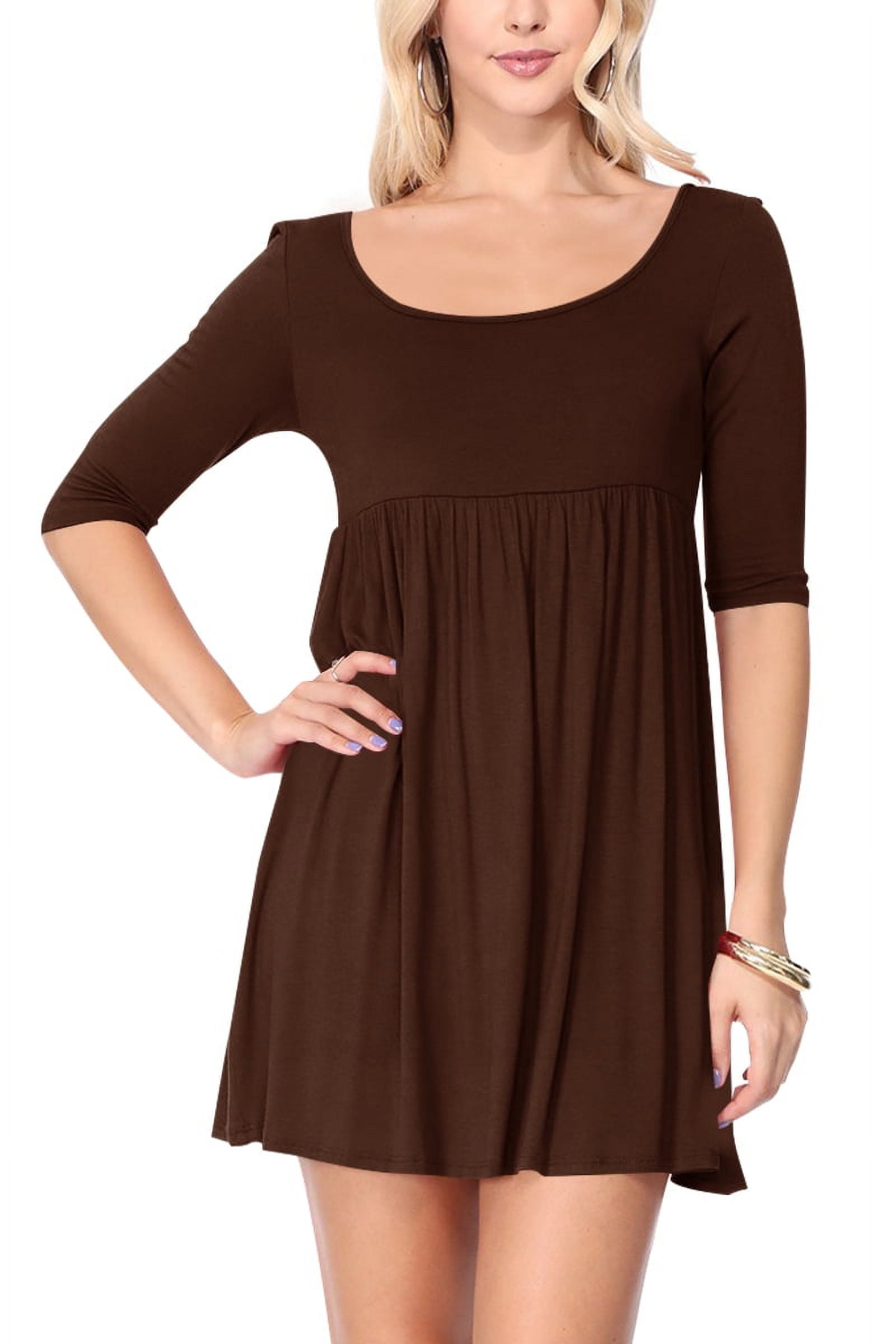 dark brown patterned scoop neck babydoll dress with quarter sleeves Abercrombie & Fitch puff sleeve mini babydoll dress in brown polka dot print