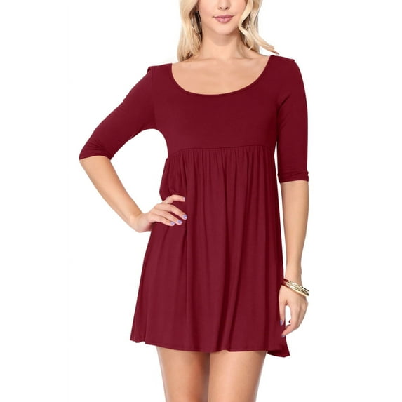 Women's Scoop Neck 3/4 Sleeve Relaxed Fit Babydoll Mini Dress