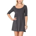 thumbnail image 1 of Women's Scoop Neck 3/4 Sleeve Relaxed Fit Babydoll Mini Dress, 1 of 4