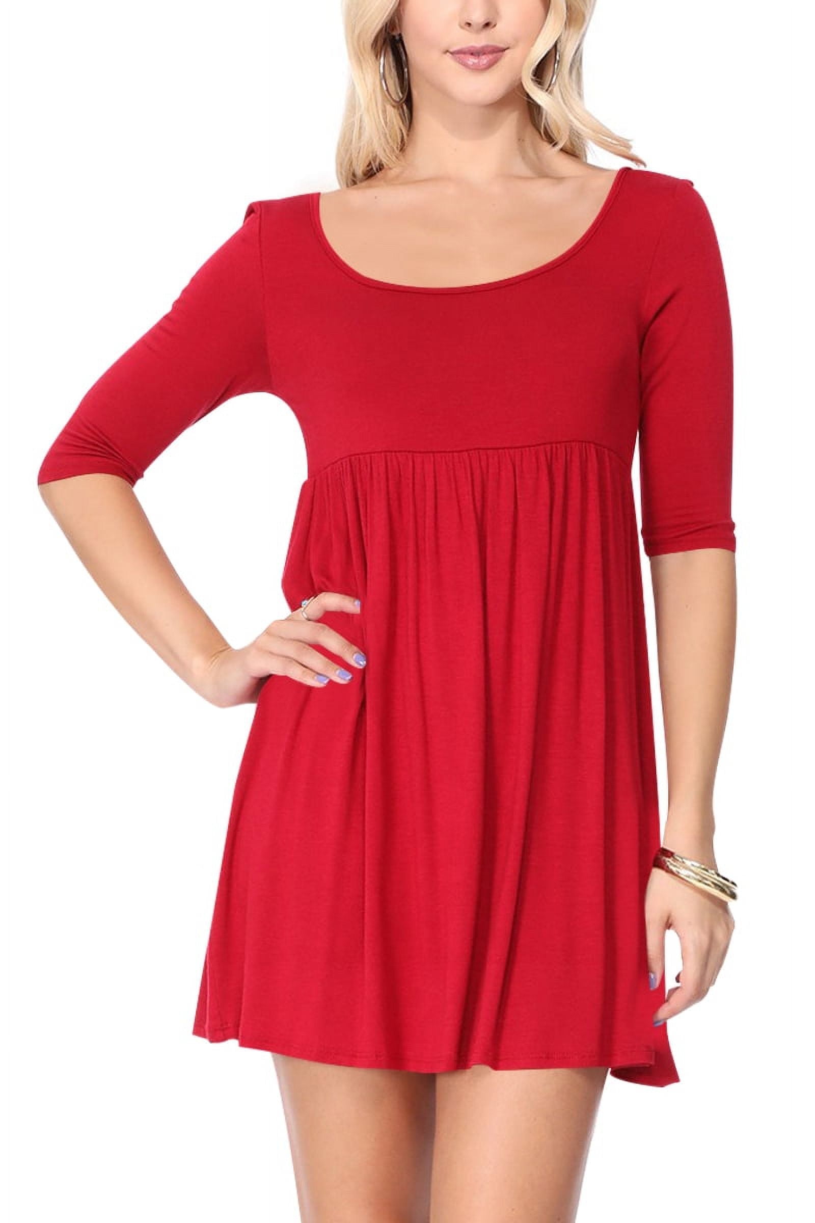 dark brown patterned scoop neck babydoll dress with quarter sleeves Sweet Like Pecan Pie Curvy Ruffle Trim Babydoll Dress