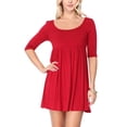thumbnail image 1 of Women's Scoop Neck 3/4 Sleeve Relaxed Fit Babydoll Mini Dress, 1 of 4