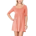 thumbnail image 1 of Women's Scoop Neck 3/4 Sleeve Relaxed Fit Babydoll Mini Dress, 1 of 4