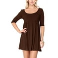 thumbnail image 1 of Women's Scoop Neck 3/4 Sleeve Relaxed Fit Babydoll Mini Dress, 1 of 4