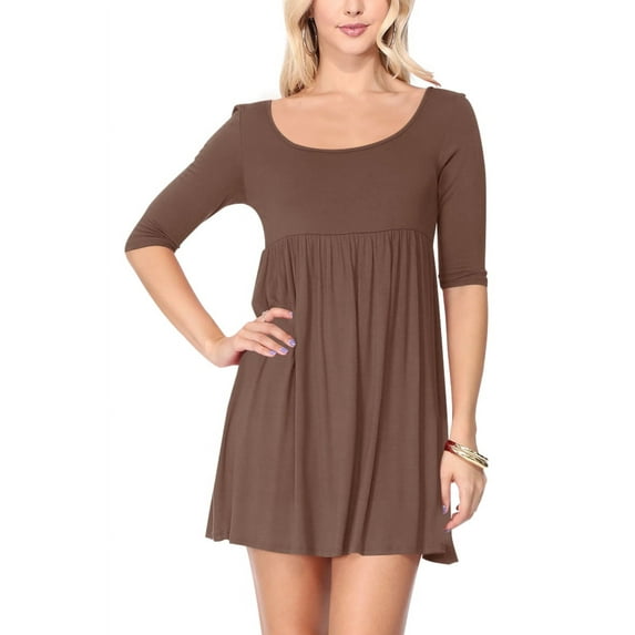 Women's Scoop Neck 3/4 Sleeve Relaxed Fit Babydoll Mini Dress