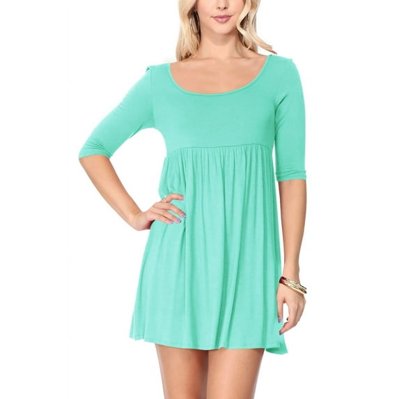 Women's Scoop Neck 3/4 Sleeve Relaxed Fit Babydoll Mini Dress