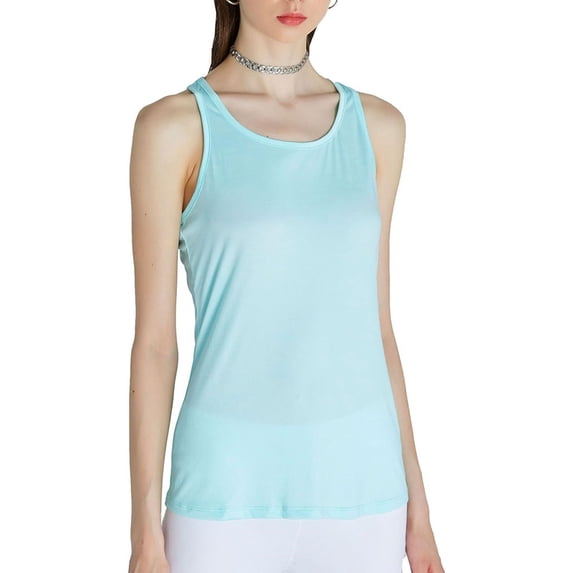 Women's Scoop Neck Active Racerback Wide Strap Yoga Camisole Basic Tank Top