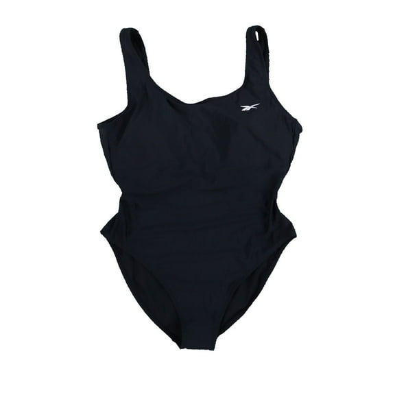 Reebok Womens One Piece Scoop Neck Athletic Swimsuit Swimwear Black XL
