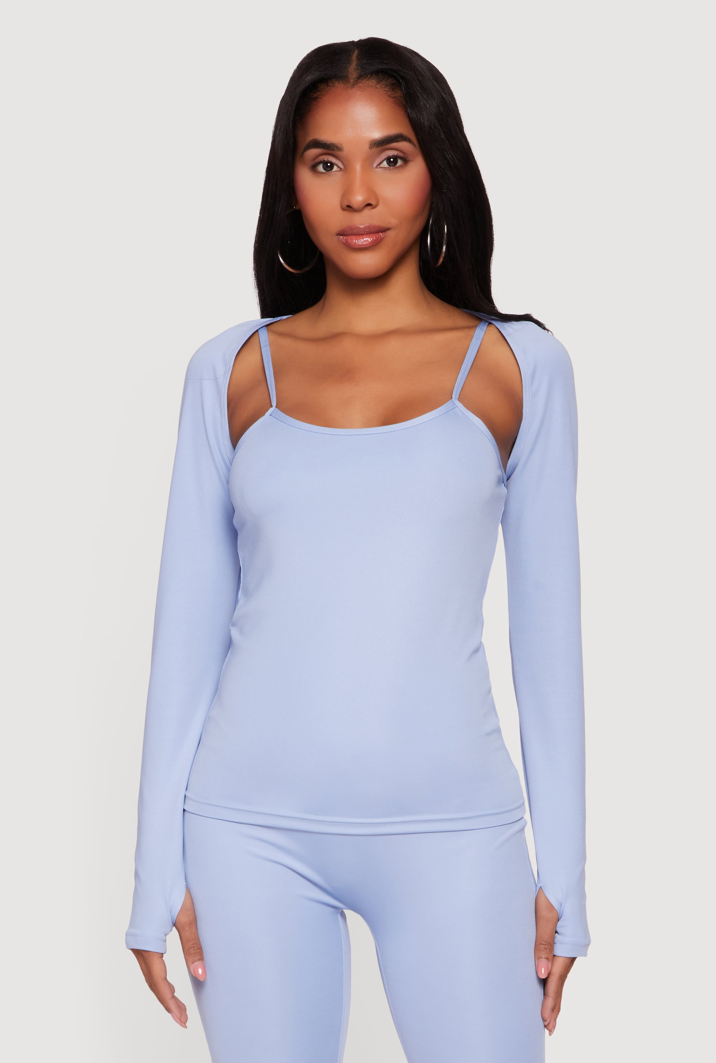 Women's Scoop Neck Cami and Long Sleeve Shrug with Thumb Holes Set
