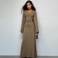 thumbnail image 1 of Women's Scoop Neck Lace Up Ribbed Maxi Dress Knit Flare Sleeve Bodycon Dress Loose Casual Long Dresses, 1 of 11