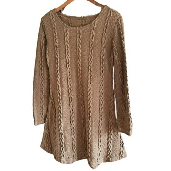 Women's Scoop Neck Long Sleeve Classic Cable-Knit Sweater Pullover Tops Truffle Heather L