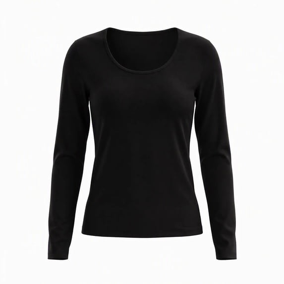 Women's Scoop Neck Long Sleeve Fitted Top Ghalytn Solid Slim Casual Basic Layering Tee