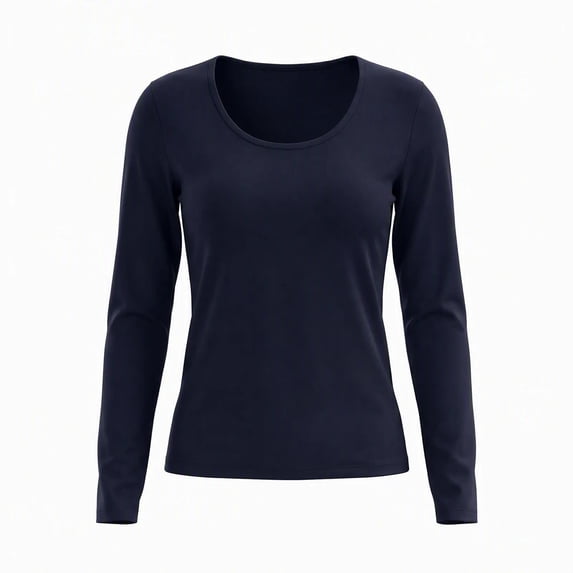 Women's Scoop Neck Long Sleeve Fitted Top Ghalytn Solid Slim Casual Basic Layering Tee