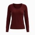 thumbnail image 1 of Women's Scoop Neck Long Sleeve Fitted Top Ghalytn Solid Slim Casual Basic Layering Tee, 1 of 8