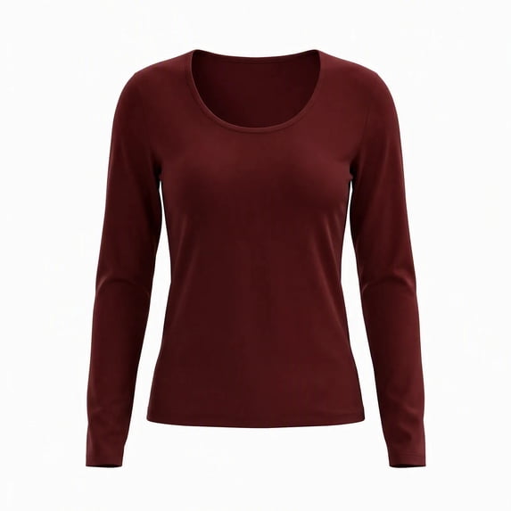 Women's Scoop Neck Long Sleeve Fitted Top Ghalytn Solid Slim Casual Basic Layering Tee