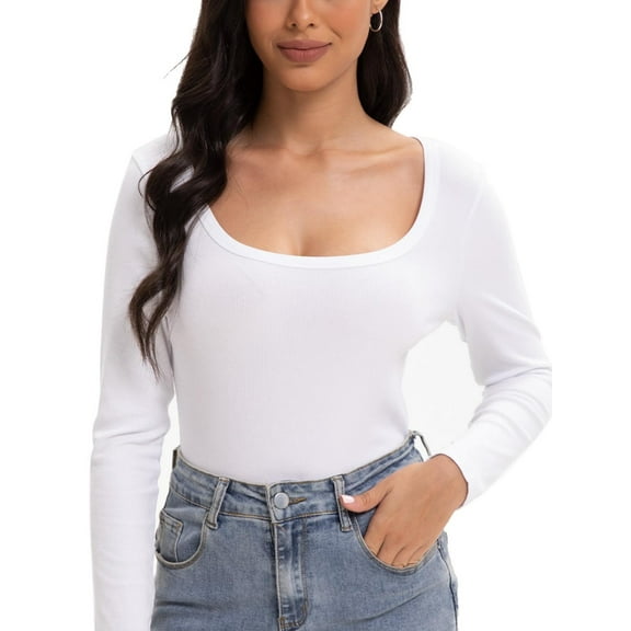 Women's Scoop Neck Long Sleeve Slim Fitted Casual Basic Crop Top