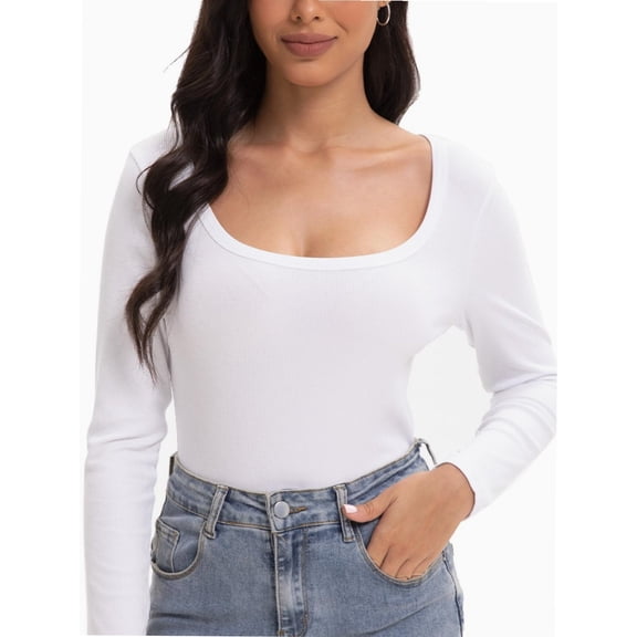 Women's Scoop Neck Long Sleeve Slim Fitted Casual Basic Crop Top