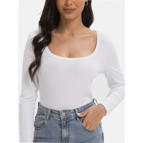 Women's Scoop Neck Long Sleeve Slim Fitted Casual Basic Crop Top