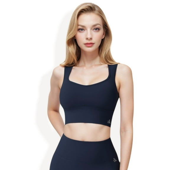 Women's Scoop Neck Longline Sports Bra with Wide Straps - Small, Navy