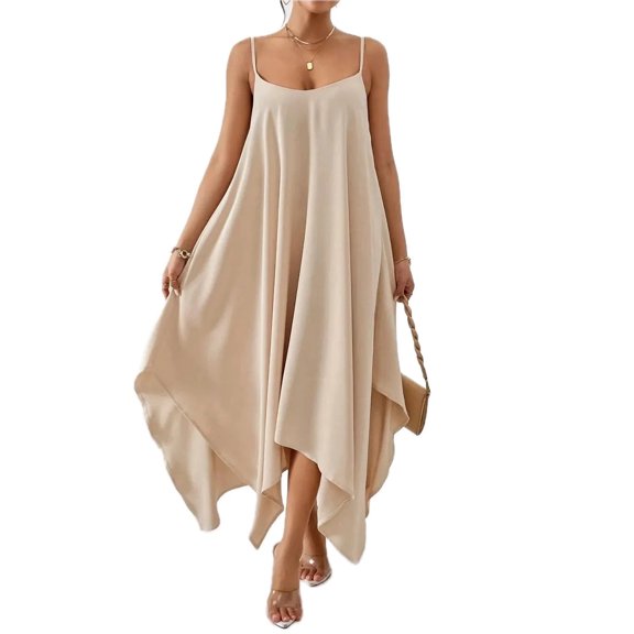 Women's Scoop Neck Midi Cami Dress 100% Polyester Fabric Opaque Not Lined Easy Care Machine Wash Cold Tumble Dry Low