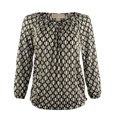 thumbnail image 1 of Women's Scoop Neck Printed 3/4 Sleeve Top Blk XS, 1 of 1