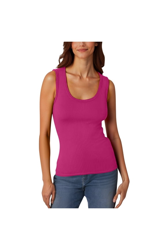 Women's Scoop Neck Ribbed Sleeveless Tank Top, Casual Slim-Fit Basic Knit Cami Tee, [Color], [Size]