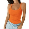 thumbnail image 1 of Women's Scoop Neck Ribbed Sleeveless Tank Top, Stretchy Casual Shirt for Workout or Everyday Summer Wear,Orange L, 1 of 5