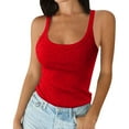 thumbnail image 1 of Women's Scoop Neck Ribbed Sleeveless Tank Top, Stretchy Casual Shirt for Workout or Everyday Summer Wear,Red M, 1 of 5