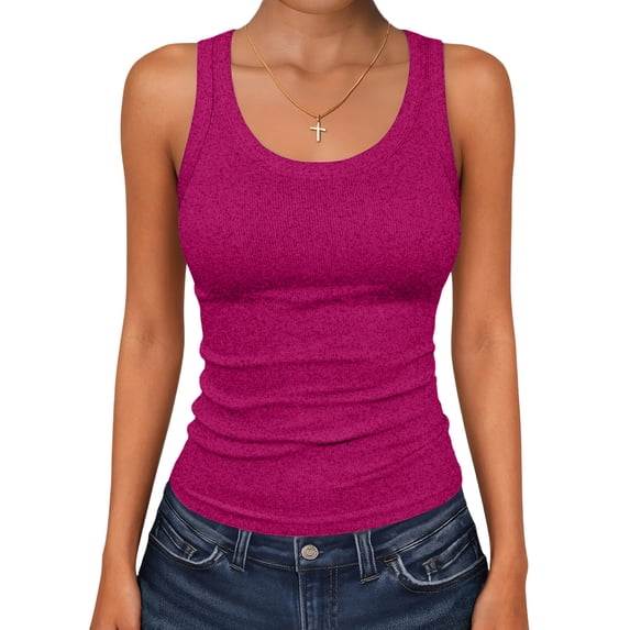 Women's Scoop Neck Ribbed Tank Top Basic Sleeveless Racerback Tops Summer Trendy Slim Fit Shirts 2026 Hot Pink 2XL