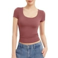 thumbnail image 1 of Women's Scoop Neck Short Sleeve T Shirt Slim Fit Sexy Tops, 1 of 6