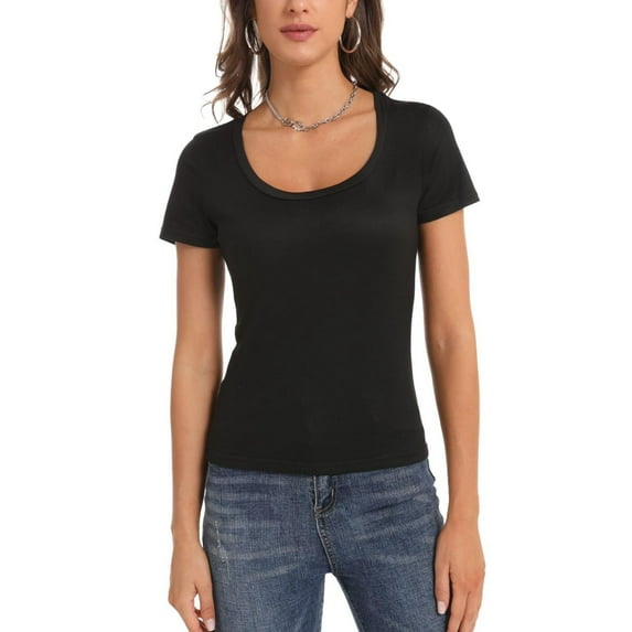 Women's Scoop Neck Short Sleeve T Shirt Slim Fit Sexy Tops