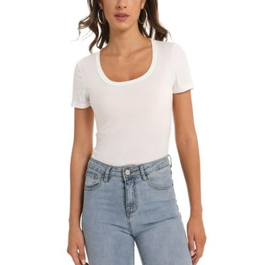 Women's Scoop Neck Short Sleeve T Shirt Slim Fit Sexy Tops