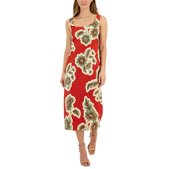 Women's Scoop-Neck Sleeveless Midi Dress Tandori Red Multi 16