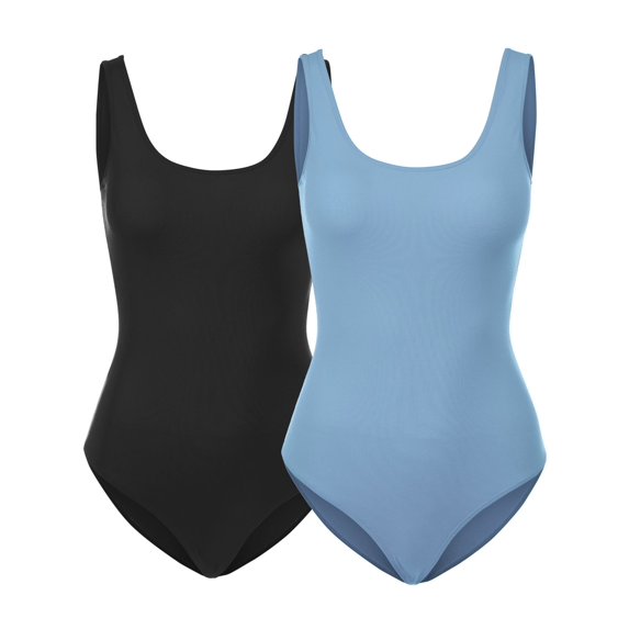 Women's Scoop Neck Sleeveless Stretch Cotton Bodysuit Tank Top - 2Pack