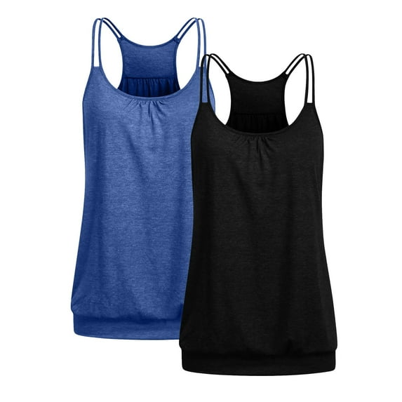 Women's Scoop Neck Spaghetti Strap Cami Tops 2Pc Loose Fit Racerback Sports Camisole Tank Tops Summer Gym Outfits