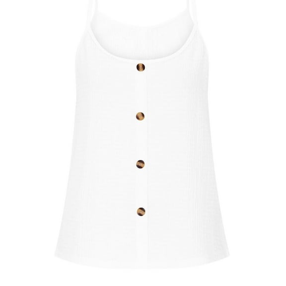 Women's Scoop Neck Spaghetti Strap Camisole Tops Buttons Decor Sleeveless Loose Summer Casual Cami Blouses (M, White)