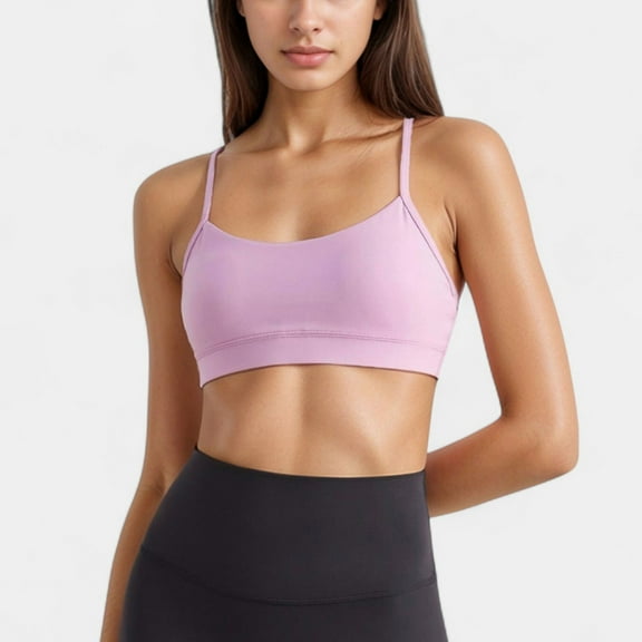 Women's Scoop Neck Sports Bra Top with Adjustable Thin Straps and Seamless Lightweight Fabric - Large, Pink