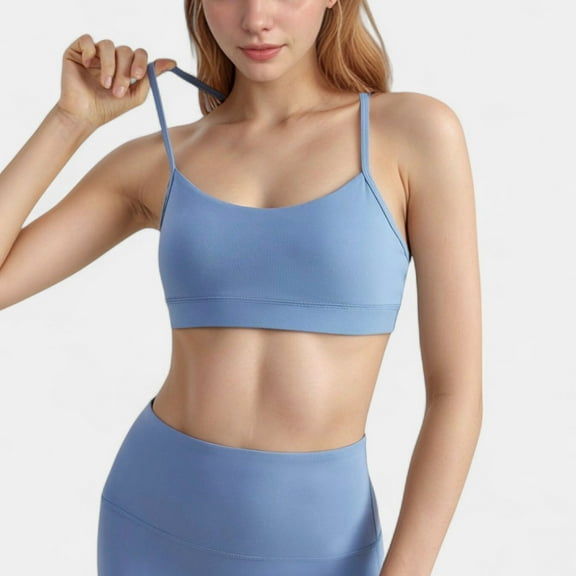 Women's Scoop Neck Sports Bra Top with Adjustable Thin Straps and Seamless Lightweight Fabric - X Large, Light Blue