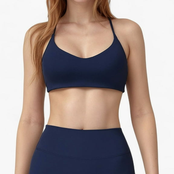 Women's Scoop Neck Sports Bra with Adjustable Straps and Smooth Stretch Fit - Small, Navy